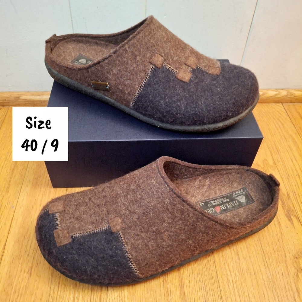 Haflinger Wool Clogs Brown and Black Hard Sole Slippers